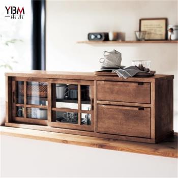 日式純實木餐邊柜透明玻璃收納柜桌上小碗柜開放廚房餐桌儲物柜雙