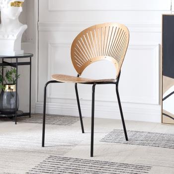北歐網紅復古丹麥設計師貝殼椅家用簡約實木靠背餐椅中古風太陽椅