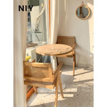 實木圓桌餐桌橡木桌子咖啡桌餐廳桌椅原木現代北歐方桌ins奶油風