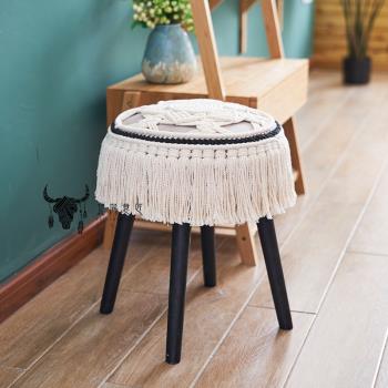 北簡意匠原創手工編織梳妝凳美式臥室實木化妝凳ins北歐家用現代