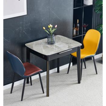 輕奢伸縮巖板餐桌椅組合長方形簡約小戶型電磁爐家用實木現代桌