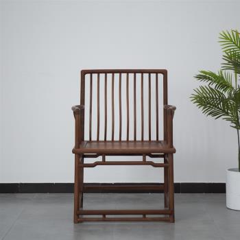 新中式禪意圈椅實木茶椅老榆木原木太師椅黑胡桃木仿古免漆家具
