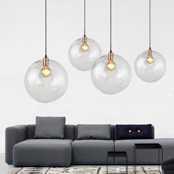 現代簡約餐廳吊燈北歐玻璃圓球創意個性臥室玻璃泡泡球透明球吊燈