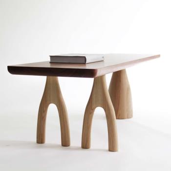 北歐創意島臺餐桌設計師做舊個性實木辦公桌簡約原木會議桌侘寂風