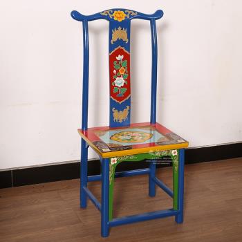 新中式實木彩繪餐椅復古手繪藏式花交椅臥室做舊民俗休閑椅古樸椅