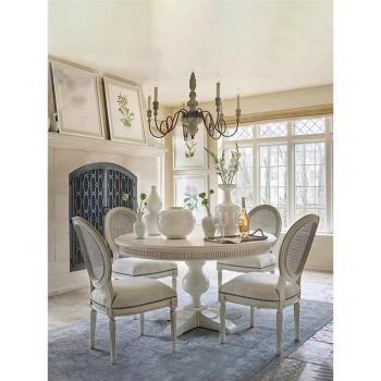 美式輕奢實木餐桌椅組合圓桌法式復古白色旋轉伸縮北歐輕奢新中式