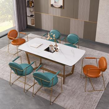 北歐高端輕奢餐椅家用現代簡約意式設計師超纖皮椅子舒適不銹鋼