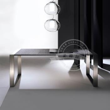 意式極簡北歐長方形玻璃餐桌設計師輕奢客廳簡約飯桌不銹鋼辦公桌