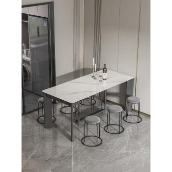折疊餐桌家用可伸縮小戶型巖板輕奢現代簡約實木薄飯桌子餐椅組合