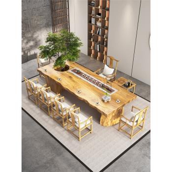 新中式茶桌椅組合辦公室原木大板泡茶桌功夫禪意實木簡約喝茶水臺