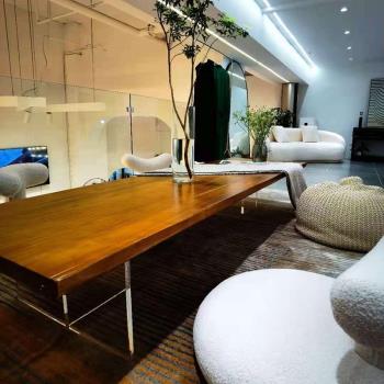 現代極簡輕奢亞克力懸浮餐桌北歐家用辦公桌簡約創意原木長條桌子