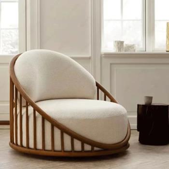 新中式實木簡約單人沙發椅設計師創意樣板間客廳羊羔絨三人位沙發