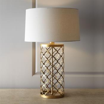 美式鄉村金屬色鏤空鳥籠臺燈簡約現代北歐樣板房客廳臥室床頭燈具