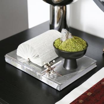 新中式禪意苔蘚折紙書組合擺件樣板間茶室茶幾飄窗桌面軟裝飾品