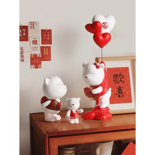 卡通小熊結婚桌面擺件婚房布置裝飾品酒柜電視柜家居擺設新婚禮物