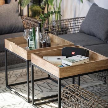 loft美式實木鐵藝小茶幾邊幾角幾工業風客廳小方幾創意沙發桌邊桌
