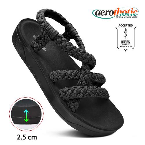 【福利品 Aerothotic 】MARIS 中足弓 四條造型涼鞋(黑)