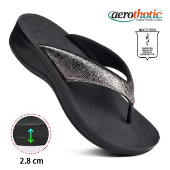【福利品 Aerothotic 】SEQUIN 高足弓 人字高底夾腳拖鞋(銀)