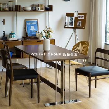北歐創意餐桌長方形不銹鋼現代簡約中古輕奢客廳餐桌小戶型桌家用