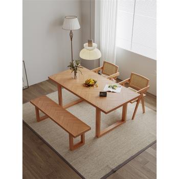 全實木餐桌家用小戶型北歐現代簡約復古拼花書桌長方形飯桌椅組合