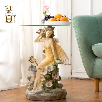 柒夏歐式迷你桌子客廳臥室天使圓形創意茶幾北歐風裝飾品擺件落地