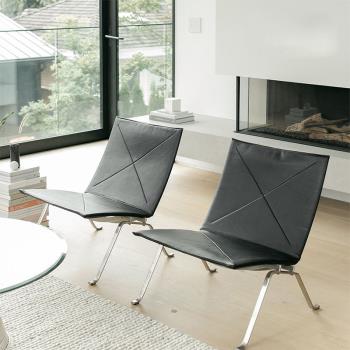 PK22 Easy Chair北歐極簡設計真皮客廳休閑椅經典不銹鋼沙發椅