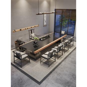 新中式實木客廳辦公室茶桌椅組合家用功夫陽臺茶幾大板大廳泡茶臺