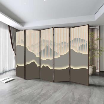 新中式實木屏風隔斷客廳遮擋辦公室酒店簡約現代山水古風移動折疊