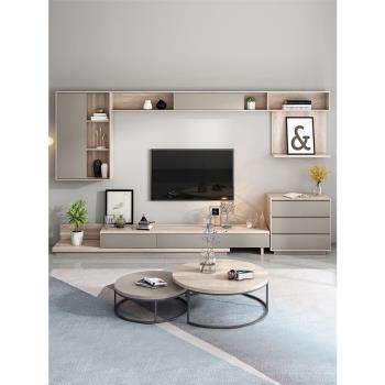 北歐電視柜墻柜一體客廳伸縮小戶型茶幾地臺壁掛式簡約現代風家具