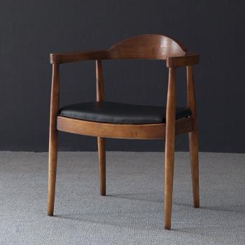 北歐實木總統椅簡約靠背椅酒店咖啡椅美式扶手椅休閑餐椅電腦椅子