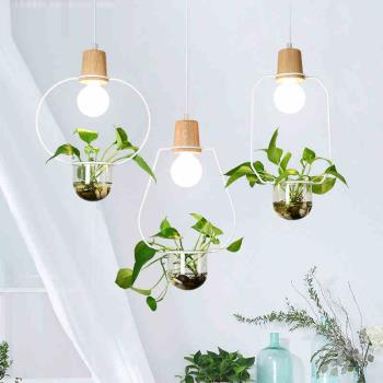 植物餐廳燈北歐創意現代簡約吧臺家用餐桌個性三頭水培工業風吊燈