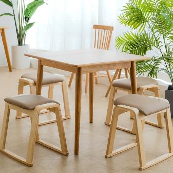 日式軟包化妝梳妝凳子可摞疊家用北歐現代輕奢簡約風實木餐廳凳椅