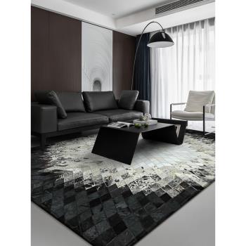 牛皮地毯拼接客廳家用黑白北歐現代美式輕奢茶幾臥室床邊毯新中式