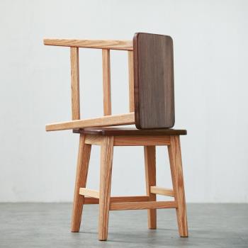 未來日記家具原木餐椅 黑胡桃小方凳 橡木文藝新中式餐桌椅組合