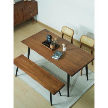 餐桌小戶型現代簡約實木法式餐桌椅家用胡桃長方形北歐復古飯桌子