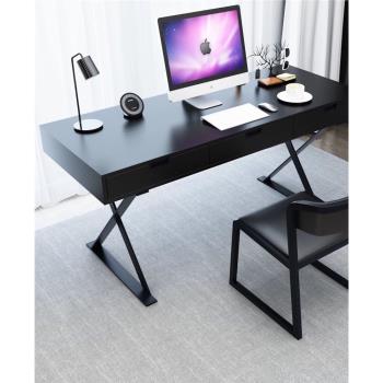 現代簡約北歐新中式辦公書桌黑橡木色書房家用工作臺電腦桌寫字臺
