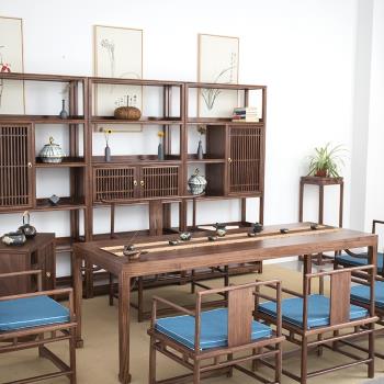 黑胡桃木新中式茶桌椅組合禪意實木家具簡約老榆木書房茶室泡茶臺