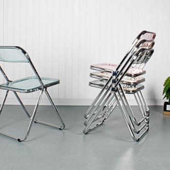 中古透明折疊椅簡約ins網紅拍照亞克力椅北歐餐廳椅家用靠背餐椅