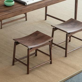 新中式全實木凳子黑胡桃木小板凳方凳茶室凳茶椅子禪意凳茶凳餐凳