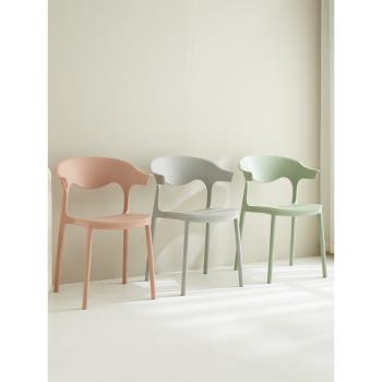 簡約餐椅北歐塑料椅扶手椅子加厚靠背椅戶外休閑椅等位椅成人餐椅