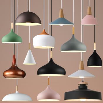 北歐餐廳吊燈簡約 創意原木工業風店鋪商用燈個性吧臺LED魚線燈罩