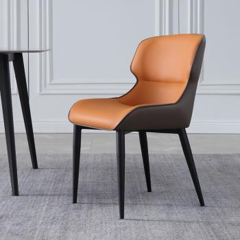 意式輕奢極簡餐椅北歐家用餐廳真皮靠背椅現代簡約設計師餐桌椅子