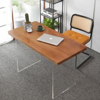 北歐簡約電腦桌家用實木書桌亞克力懸浮餐桌洽談桌工作臺辦公桌子