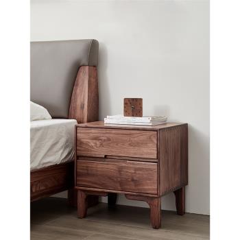北歐原木床頭柜簡約現代輕奢超窄小型臥室收納置物儲物黑胡桃邊桌