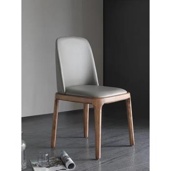 北歐實木家用輕奢軟包靠背椅餐椅輕奢現代簡約家用意式極簡高檔
