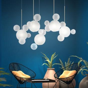 北歐餐廳奶白玻璃球吊燈設計師圓形米奇泡泡球吊燈簡約客廳吧臺燈