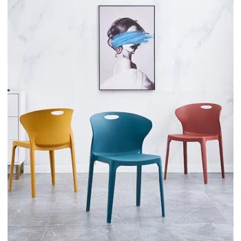 北歐現代加厚塑料餐椅簡約餐桌椅可疊放客廳書房成人創意靠背椅子