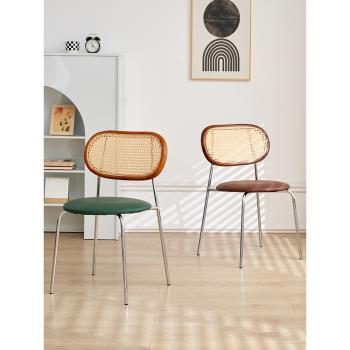 北歐復古餐椅網紅法式藤編椅簡約家用飯桌實木靠背椅輕奢中古椅子
