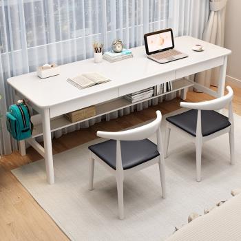 雙人全實木書桌超大超長電腦桌1.6/1.8米新中式辦公桌臥室學習桌