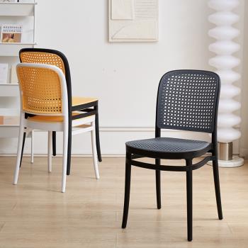 北歐餐椅塑料藤編椅子加厚簡約網紅靠背椅可疊放戶外陽臺休閑椅子